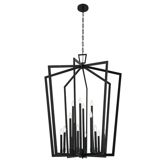 Kichler Abbotswell 49in 16-Light Foyer Pendant | Updated Traditional Black Steel | Foyer & Stairwell | 49 in H | Model 43499BK
