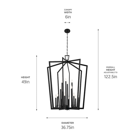 Kichler Abbotswell 49in 16-Light Foyer Pendant | Updated Traditional Black Steel | Foyer & Stairwell | 49 in H | Model 43499BK