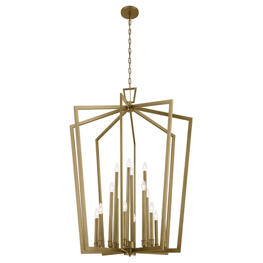 Kichler Abbotswell 49in 16-Light Foyer Pendant | Updated Traditional Natural Brass Steel | Foyer & Stairwell | 49 in H, 72 in Max | Model 43499NBR