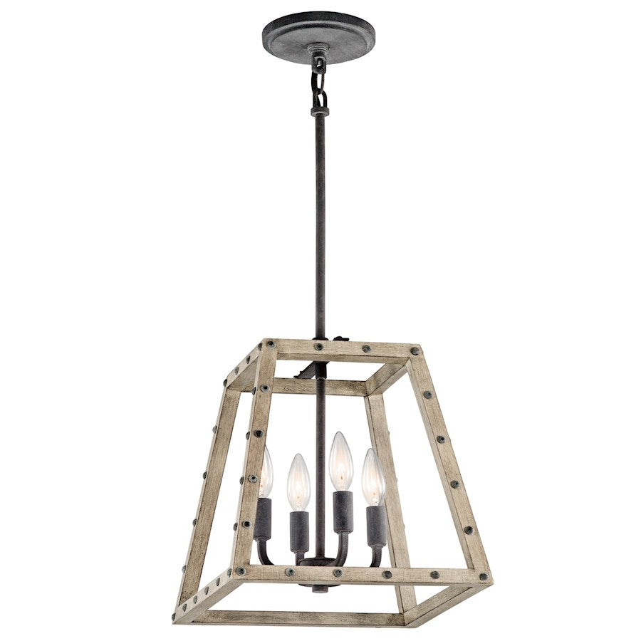 Kichler Basford 13in 4-Light Pendant | Industrial Distressed Antique Gray Wood and Weathered Zinc | Kitchen Island & Dining Room | Model 43519DAG