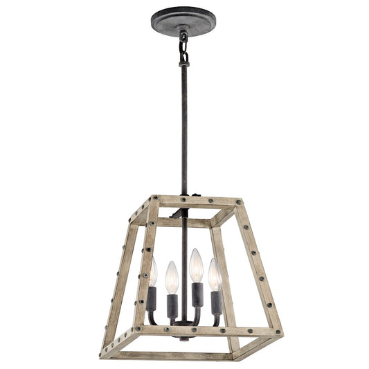 Kichler Basford 13in 4-Light Pendant | Industrial Distressed Antique Gray Wood and Weathered Zinc | Kitchen Island & Dining Room | Model 43519DAG