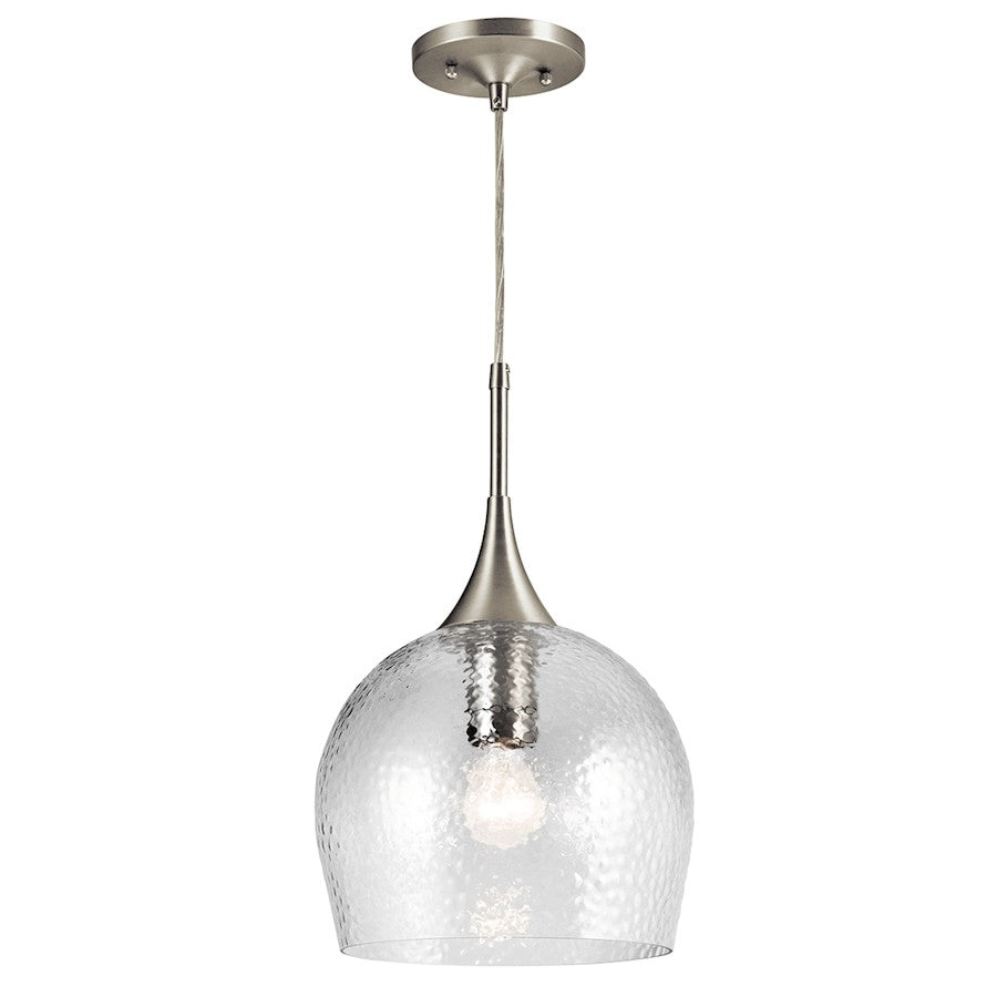 Kichler Sloane 1-Light Pendant | Transitional Brushed Nickel and Hammered Clear Glass | Kitchen Island & Dining Room | 10.5 x 17 in | Model 43537NI