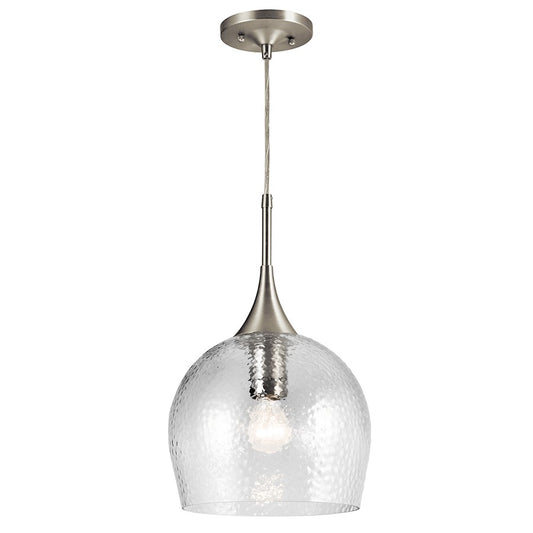Kichler Sloane 1-Light Pendant | Transitional Brushed Nickel and Hammered Clear Glass | Kitchen Island & Dining Room | 10.5 x 17 in | Model 43537NI