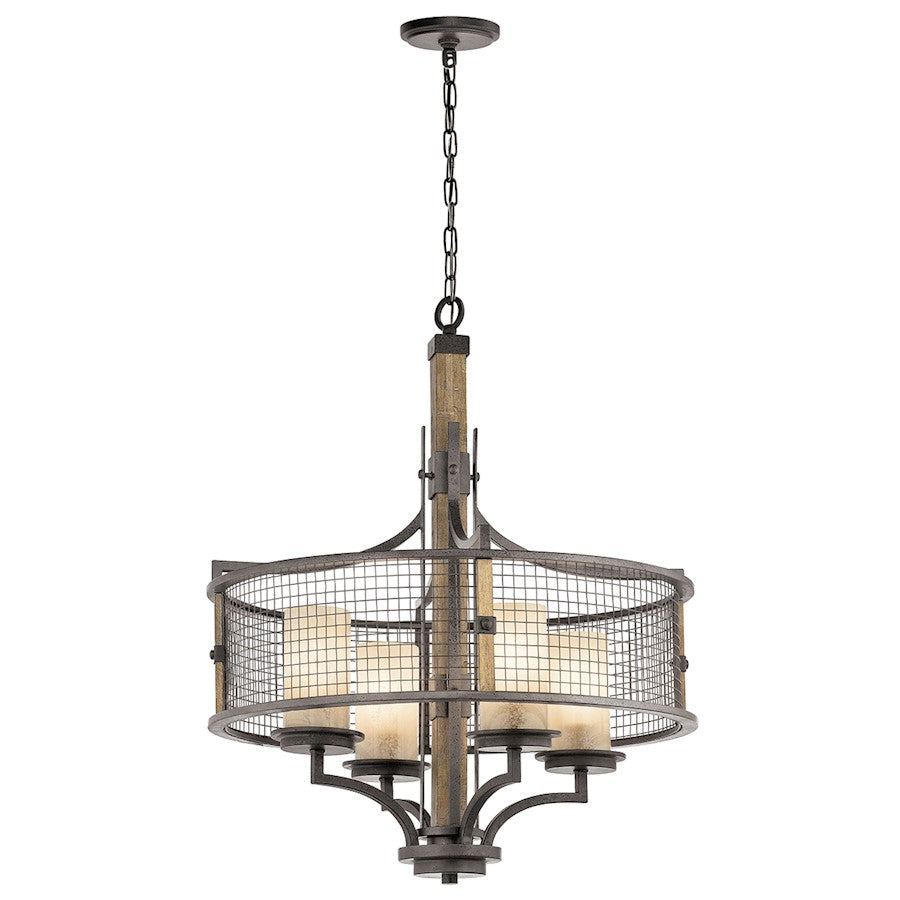 Kichler Ahrendale 24in 4-Light Chandelier | Transitional Anvil Iron and Vetro Mica | Dining Room & Living Room | 24 x 24 x 30 in | Model 43582AVI