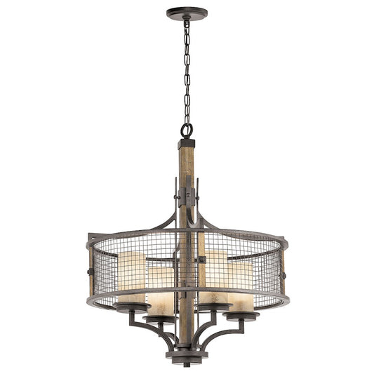Kichler Ahrendale 24in 4-Light Chandelier | Transitional Anvil Iron and Vetro Mica | Dining Room & Living Room | 24 x 24 x 30 in | Model 43582AVI