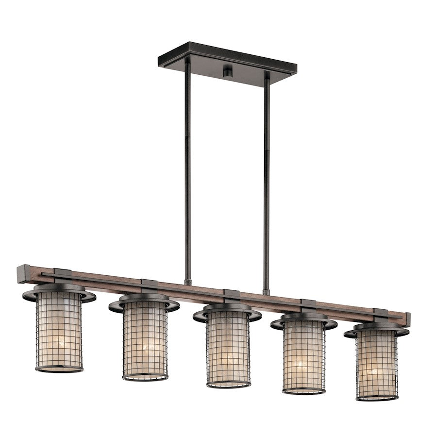 Kichler Ahrendale 40in 5-Light Linear Chandelier | Industrial Anvil Iron and Vetro Mica | Kitchen Island & Dining Room | Model 43590AVI