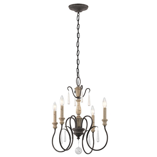 Kichler Kimblewick 20in 4-Light Chandelier | French Country Weathered Zinc and Parchment Glass | Dining Room & Living Room | Model 43615WZC