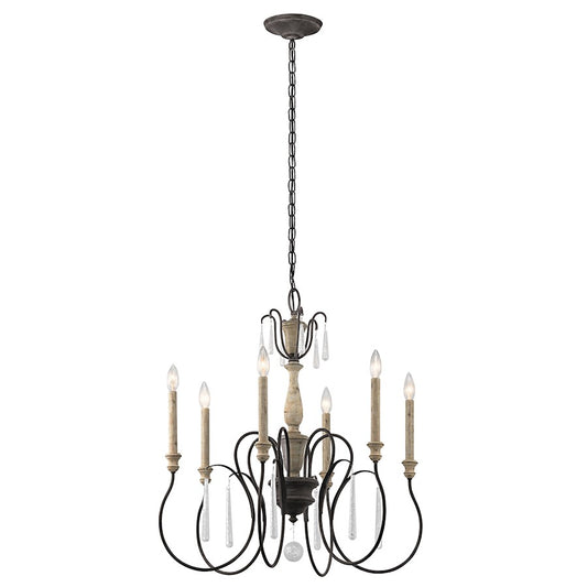 Kichler Kimblewick 26in 6-Light Chandelier | Farmhouse Weathered Zinc and Parchment Glass | Dining Room & Foyer | 26 x 28 in | Model 43617WZC