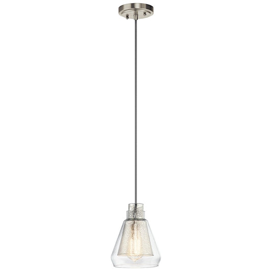 Kichler Evie 8in Mini Pendant 1-Light | Transitional Brushed Nickel and Clear Mercury Glass | Kitchen Island & Dining Room | Model 43624NI