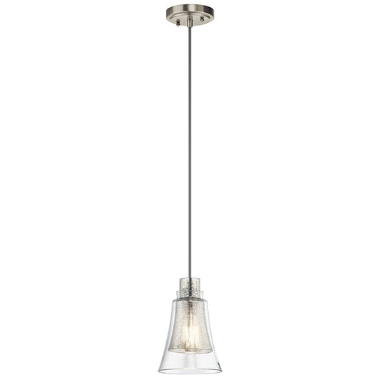 Kichler Evie 6in 1-Light Mini Pendant | Transitional Brushed Nickel and Clear Mercury Glass | Kitchen Island & Dining Room | Model 43629NI
