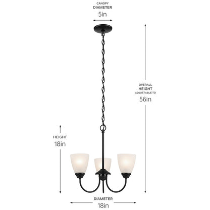Kichler Jolie 3 Light Mini Chandelier, Black/Clear Satin Etched