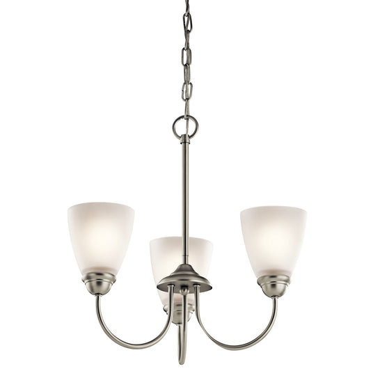 Kichler Jolie 18in 3-Light Mini Chandelier | Transitional Brushed Nickel Steel and Satin Etched Glass | Dining Room & Living Room | Model 43637NI