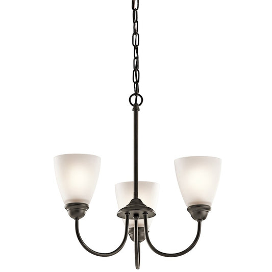 Kichler Jolie 18in 3-Light Mini Chandelier | Transitional Olde Bronze and Satin Etched Glass | Dining Room & Kitchen | 18 x 18 in | Model 43637OZ