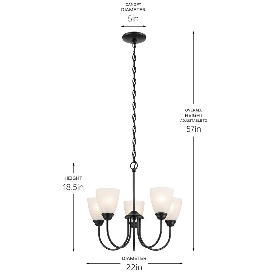 Kichler Jolie 5 Light Chandelier, Black/Clear Satin Etched