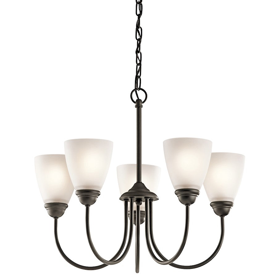 Kichler Jolie 22in 5-Light Chandelier | Transitional Olde Bronze and Satin Etched Glass | Dining Room & Living Room | 22 x 18 in | Model 43638OZ