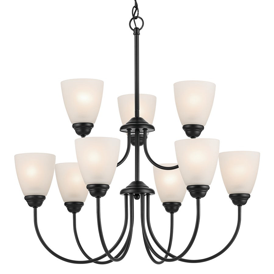 Kichler Jolie 9 Light Chandelier, Black/Clear Satin Etched