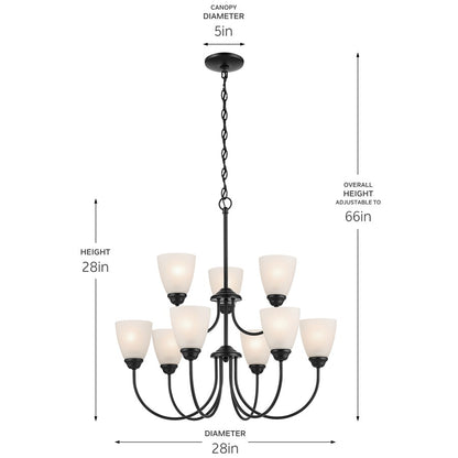 Kichler Jolie 9 Light Chandelier, Black/Clear Satin Etched