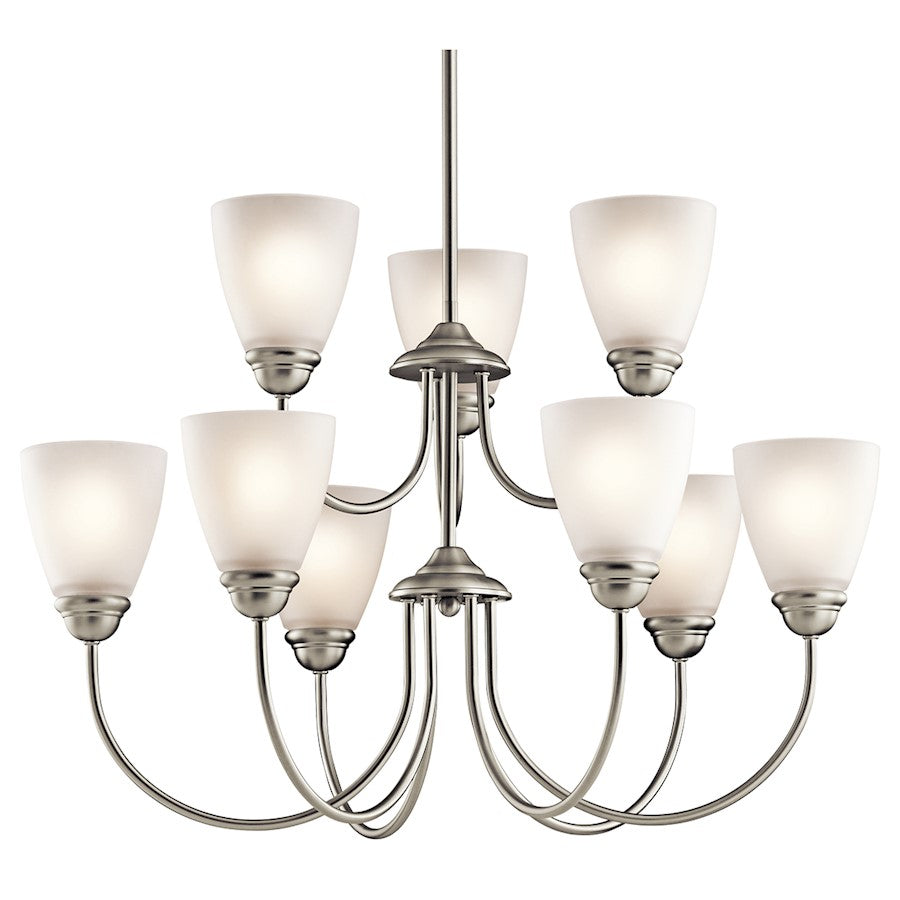 Kichler Jolie 28in 9-Light Chandelier | Transitional Brushed Nickel and Satin Etched Glass | Dining Room & Living Room | 28 x 28 in | Model 43639NI