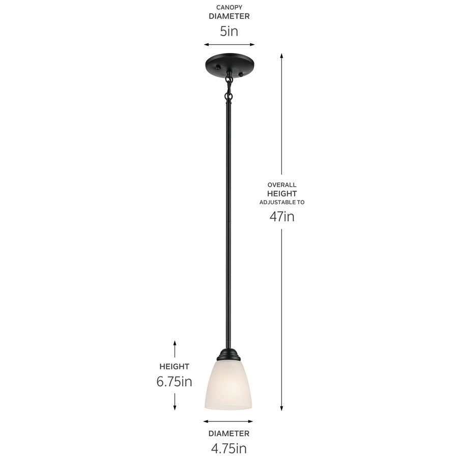 Kichler Jolie 1 Light Mini Pendant, Black/Clear Satin Etched