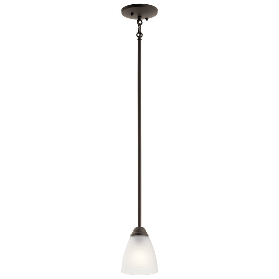 Kichler Jolie 1-Light Mini Pendant | Transitional Olde Bronze and Satin Etched Glass | Kitchen Island & Dining Room | 4.75 x 12.5 in | Model 43640OZ