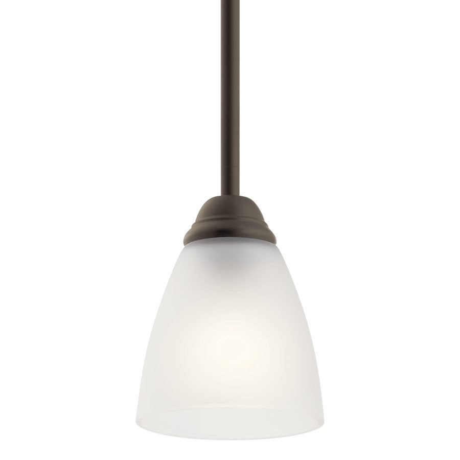 Kichler Jolie 1-Light Mini Pendant | Transitional Olde Bronze and Satin Etched Glass | Kitchen Island & Dining Room | 4.75 x 12.5 in | Model 43640OZ