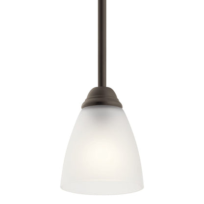 Kichler Jolie 1-Light Mini Pendant | Transitional Olde Bronze and Satin Etched Glass | Kitchen Island & Dining Room | 4.75 x 12.5 in | Model 43640OZ