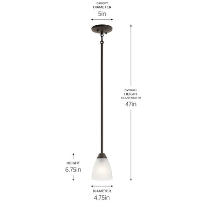 Kichler Jolie 1-Light Mini Pendant | Transitional Olde Bronze and Satin Etched Glass | Kitchen Island & Dining Room | 4.75 x 12.5 in | Model 43640OZ