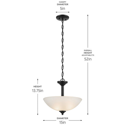 Kichler Jolie 2 Light Pendant/Semi Flush, Black/Clear Satin Etched