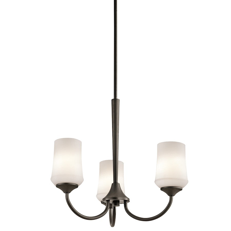 Kichler Aubrey 22in 3-Light Chandelier | Transitional Olde Bronze and Satin Etched Cased Opal Glass | Dining Room & Foyer | Model 43664OZ