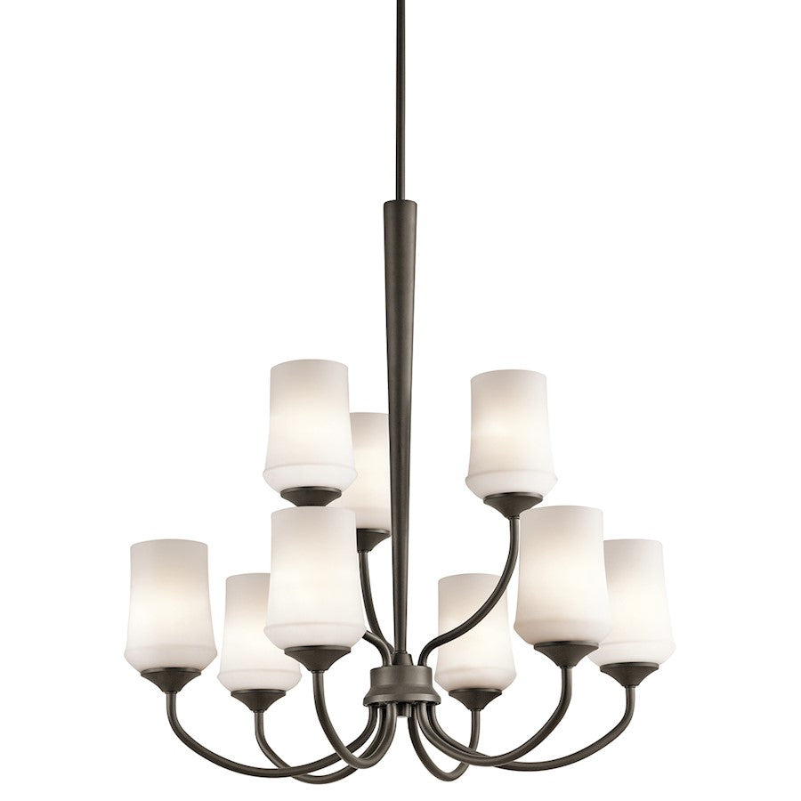 Kichler Aubrey 9-Light Chandelier | Transitional Olde Bronze and Satin Etched Cased Opal Glass | Dining Room & Foyer | 29 x 31 in | Model 43666OZ