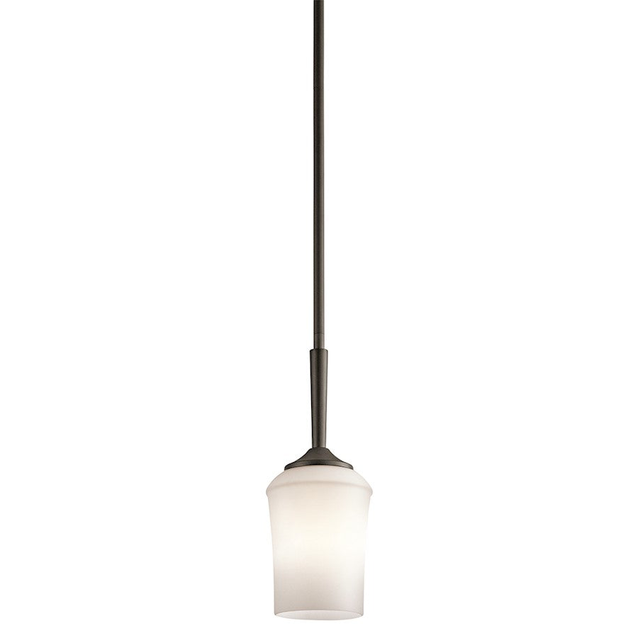 Kichler Aubrey 5in 1-Light Mini Pendant | Transitional Olde Bronze and Satin Etched Cased Opal Glass | Kitchen Island | W 5 x H 13 in | Model 43668OZ