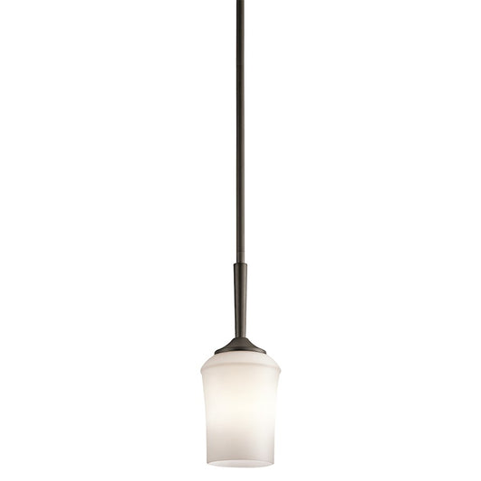 Kichler Aubrey 5in 1-Light Mini Pendant | Transitional Olde Bronze and Satin Etched Cased Opal Glass | Kitchen Island | W 5 x H 13 in | Model 43668OZ