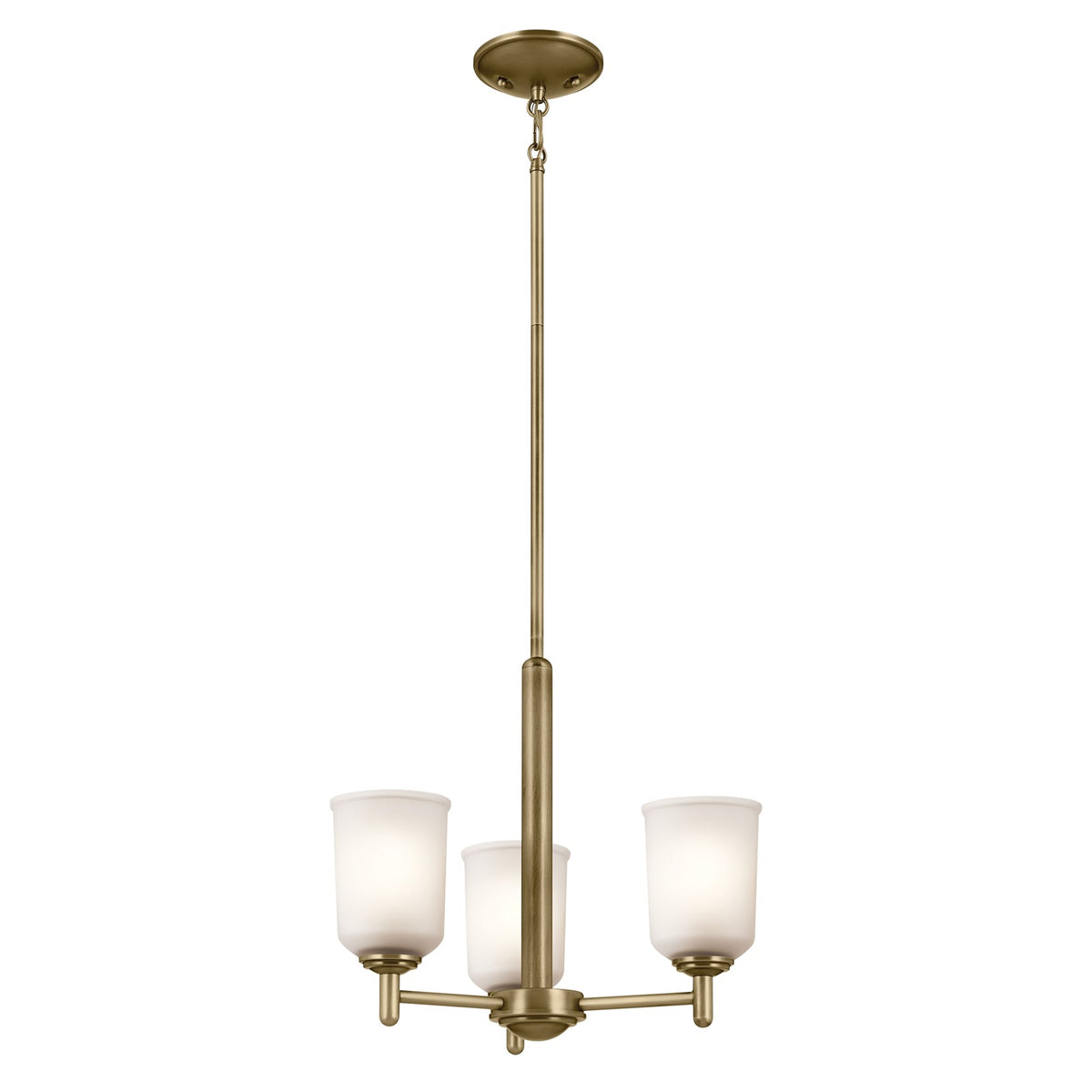 Kichler Shailene 15in 3-Light Mini Chandelier | Traditional Natural Brass & Clear Etched Glass | Dining Room & Kitchen | 17.5 in Dia | Model 43670NBR