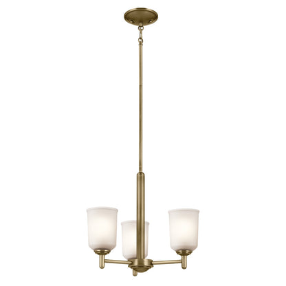 Kichler Shailene 15in 3-Light Mini Chandelier | Traditional Natural Brass & Clear Etched Glass | Dining Room & Kitchen | 17.5 in Dia | Model 43670NBR