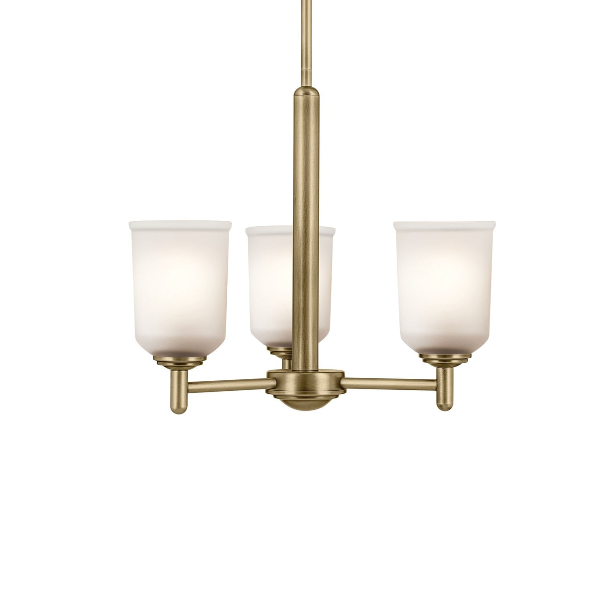 Kichler Shailene 15in 3-Light Mini Chandelier | Traditional Natural Brass & Clear Etched Glass | Dining Room & Kitchen | 17.5 in Dia | Model 43670NBR