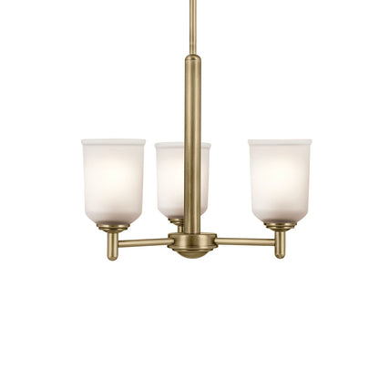 Kichler Shailene 15in 3-Light Mini Chandelier | Traditional Natural Brass & Clear Etched Glass | Dining Room & Kitchen | 17.5 in Dia | Model 43670NBR