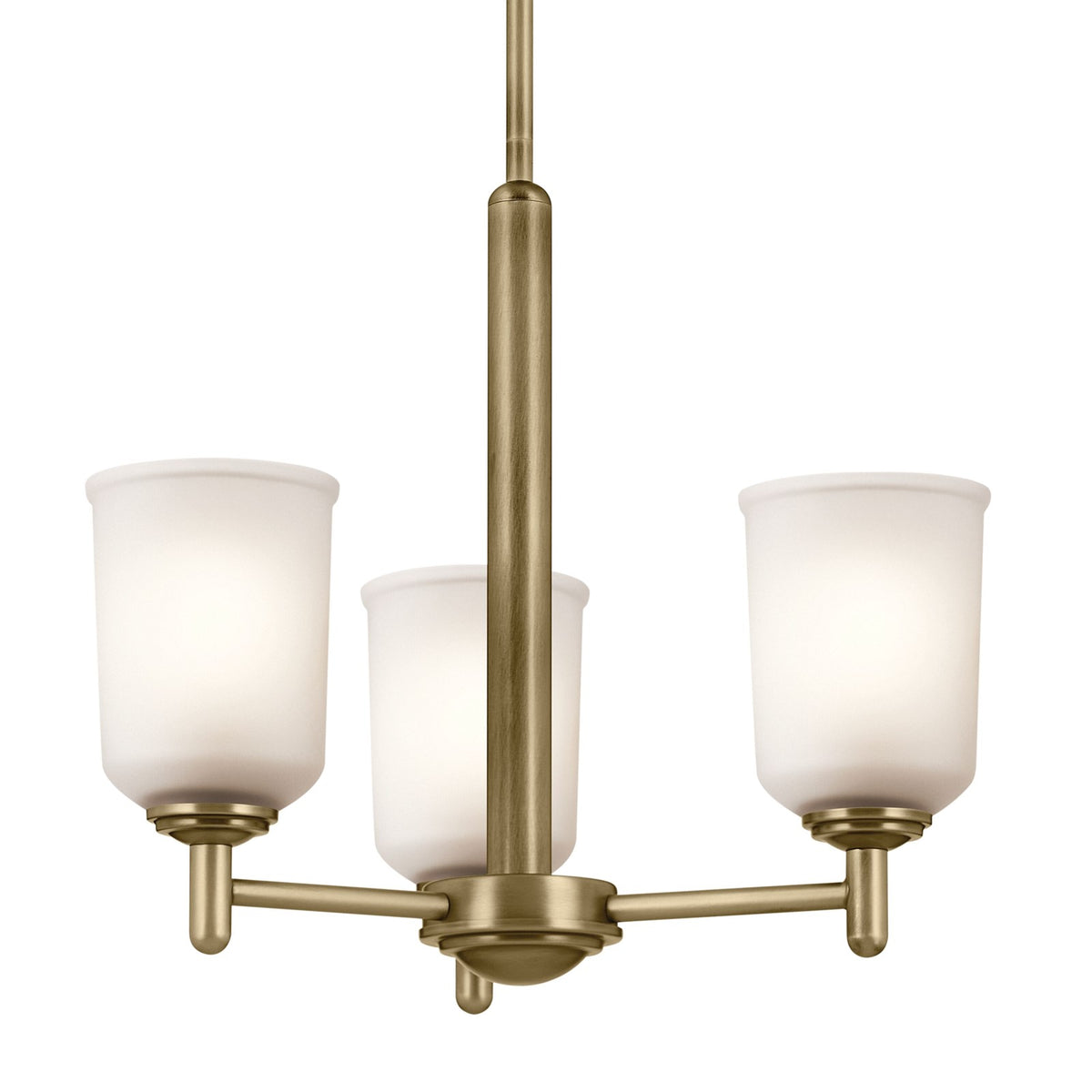 Kichler Shailene 15in 3-Light Mini Chandelier | Traditional Natural Brass & Clear Etched Glass | Dining Room & Kitchen | 17.5 in Dia | Model 43670NBR