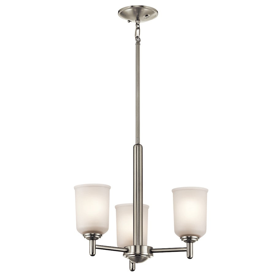 Kichler Shailene 3-Light 17.5in Mini Chandelier | Transitional Brushed Nickel and Satin Etched Glass | Dining Room & Kitchen Island | Model 43670NI