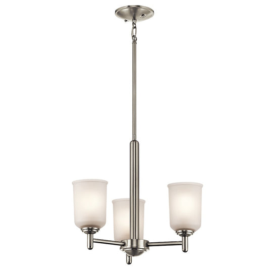 Kichler Shailene 3-Light 17.5in Mini Chandelier | Transitional Brushed Nickel and Satin Etched Glass | Dining Room & Kitchen Island | Model 43670NI
