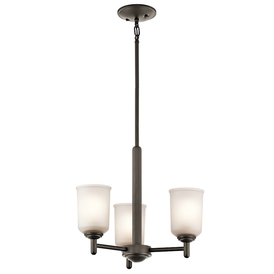 Kichler Shailene 18in 3-Light Mini Chandelier | Transitional Olde Bronze and Satin Etched Glass | Dining Room & Kitchen | Model 43670OZ