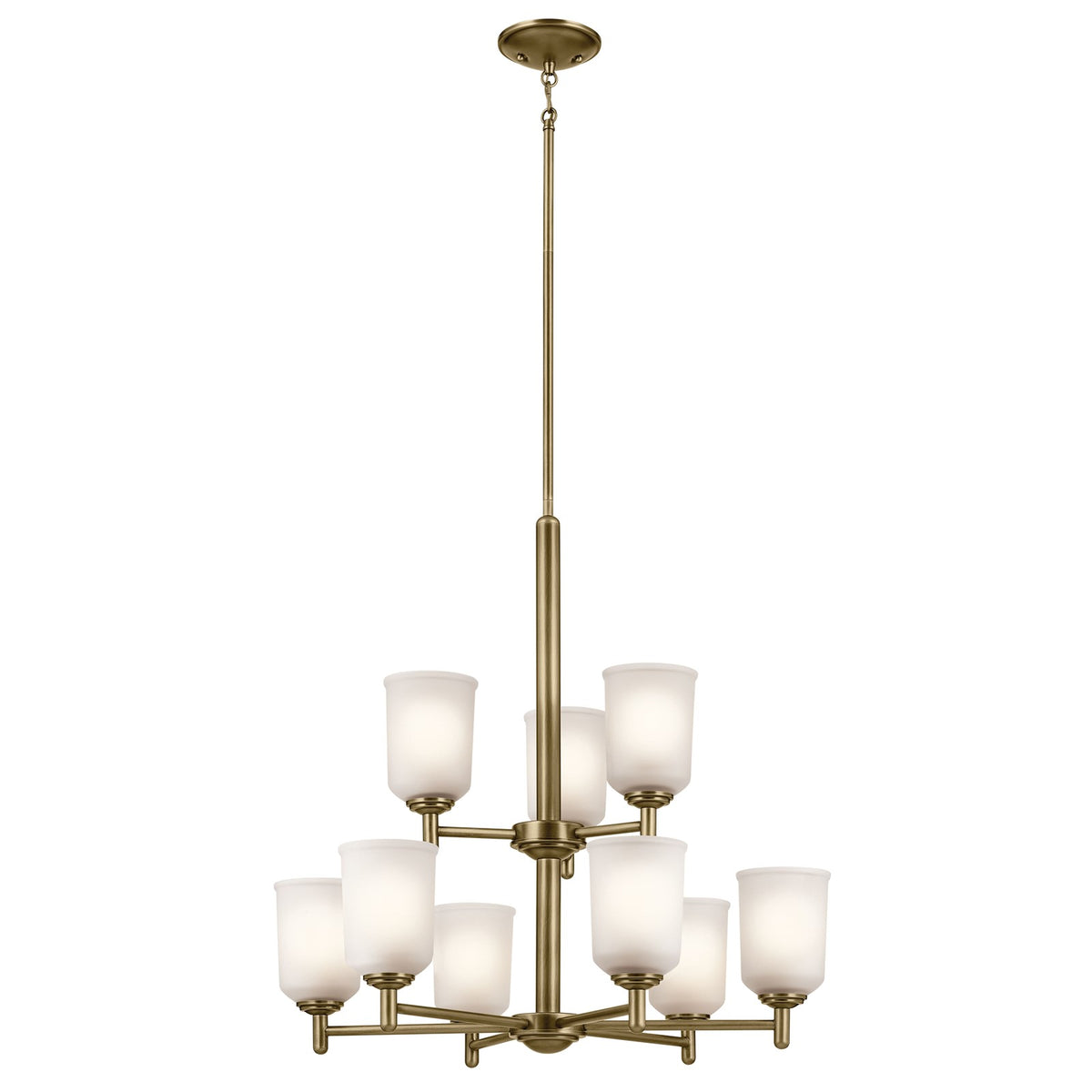Kichler Shailene 26in 9-Light 2-Tier Chandelier | Natural Brass Steel | Dining Room & Entryway | 26.5 x 26.5 x 26.5 in | Model 43672NBR