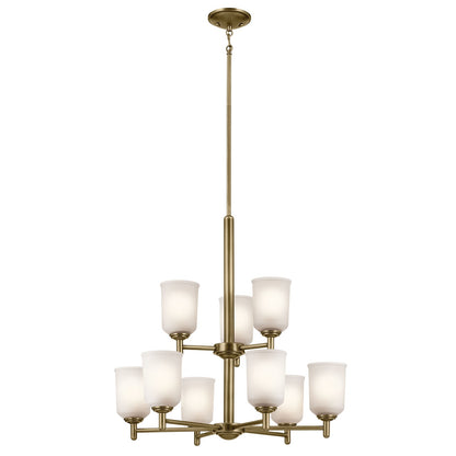 Kichler Shailene 26in 9-Light 2-Tier Chandelier | Natural Brass Steel | Dining Room & Entryway | 26.5 x 26.5 x 26.5 in | Model 43672NBR
