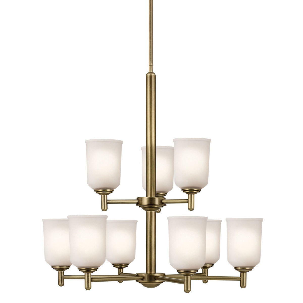Kichler Shailene 26in 9-Light 2-Tier Chandelier | Natural Brass Steel | Dining Room & Entryway | 26.5 x 26.5 x 26.5 in | Model 43672NBR