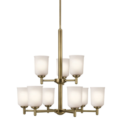 Kichler Shailene 26in 9-Light 2-Tier Chandelier | Natural Brass Steel | Dining Room & Entryway | 26.5 x 26.5 x 26.5 in | Model 43672NBR