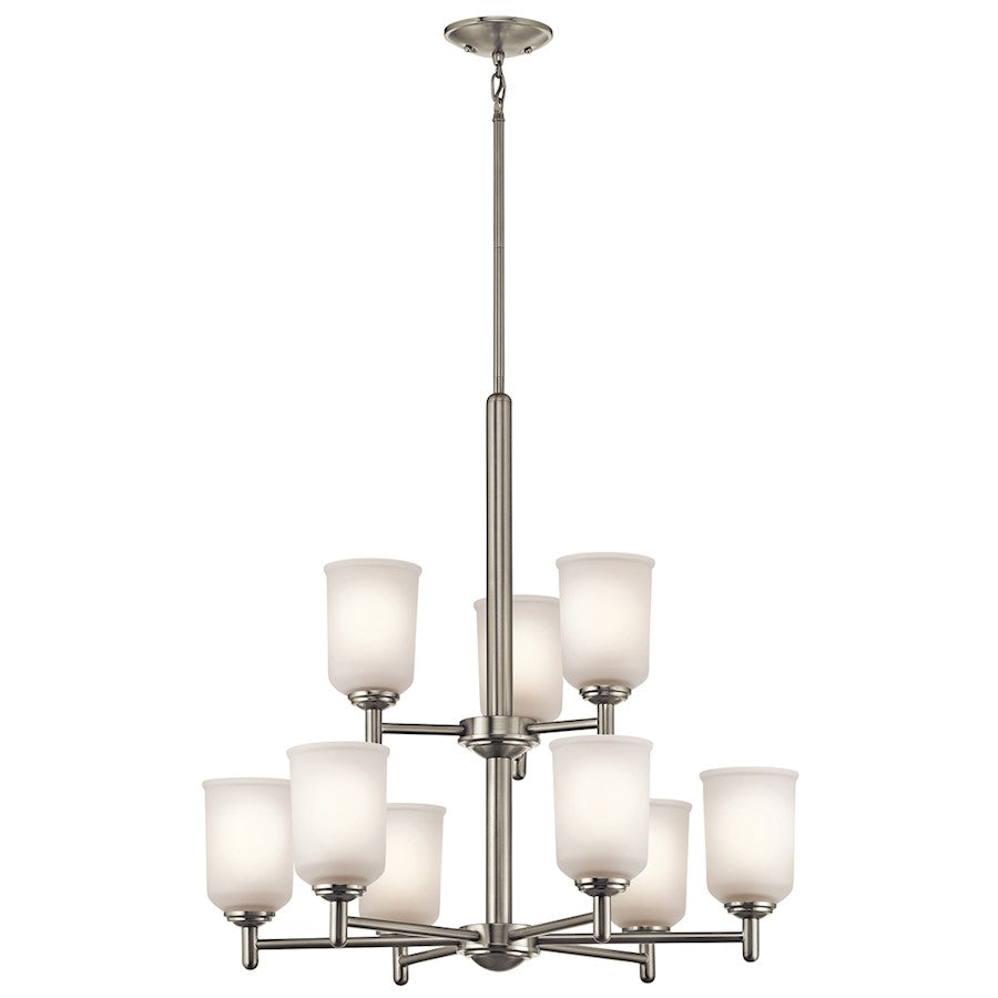 Kichler Shailene 26in 9-Light Chandelier | Casual Brushed Nickel Steel and Satin Etched Glass | Dining Room & Kitchen Island | Model 43672NI