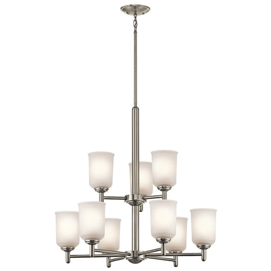 Kichler Shailene 26in 9-Light Chandelier | Casual Brushed Nickel Steel and Satin Etched Glass | Dining Room & Kitchen Island | Model 43672NI