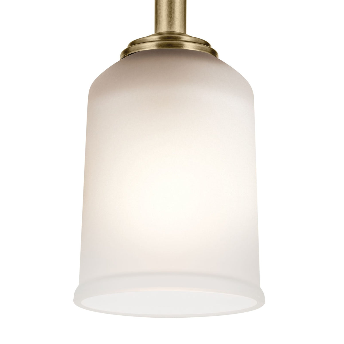 Kichler Shailene 11in 1-Light Mini Pendant | Traditional Natural Brass and Clear Satin Etched Glass | Kitchen Island & Dining Room | Model 43674NBR