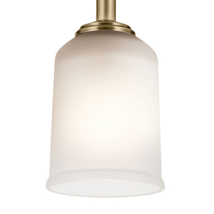 Kichler Shailene 11in 1-Light Mini Pendant | Traditional Natural Brass and Clear Satin Etched Glass | Kitchen Island & Dining Room | Model 43674NBR