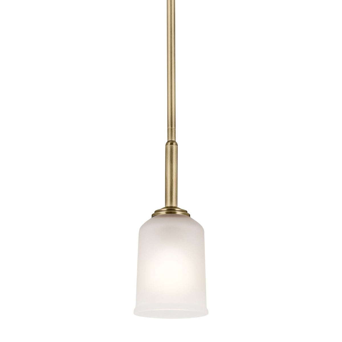 Kichler Shailene 11in 1-Light Mini Pendant | Traditional Natural Brass and Clear Satin Etched Glass | Kitchen Island & Dining Room | Model 43674NBR