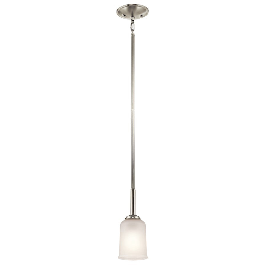 Kichler Shailene 4in 1-Light Mini Pendant | Transitional Brushed Nickel and Satin Etched Glass | Kitchen Island & Dining Room | Model 43674NI